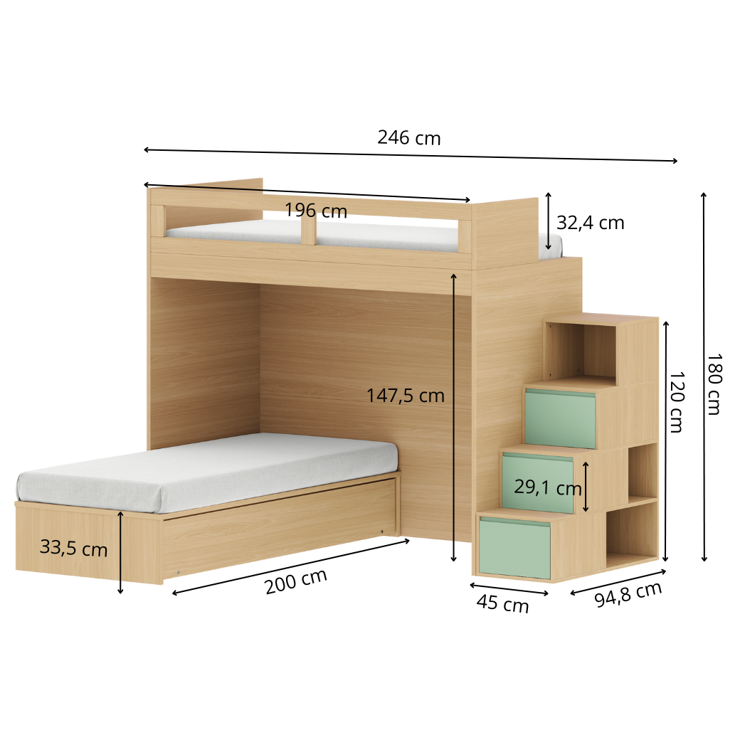 Beliche com Cama Auxiliar em Mdf Linha Kids