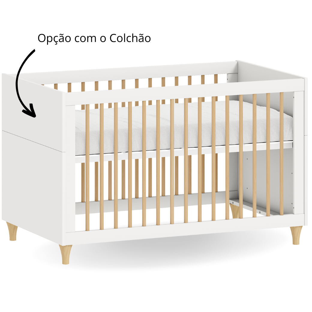 Berço Infantil Americano Branco vira Caminha Linha Fly