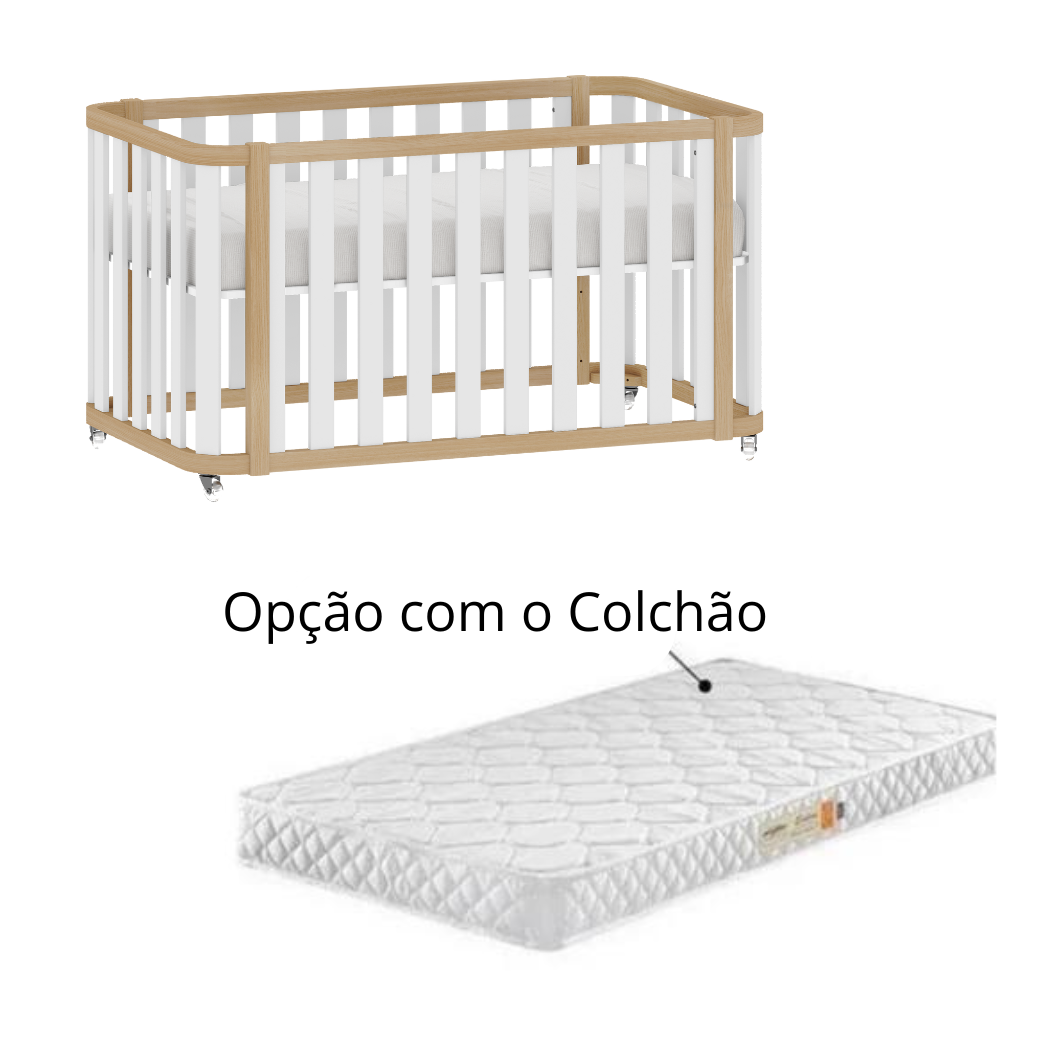 Berço Americano com Rodinhas 2 em 1 Loop Branco com Madeira