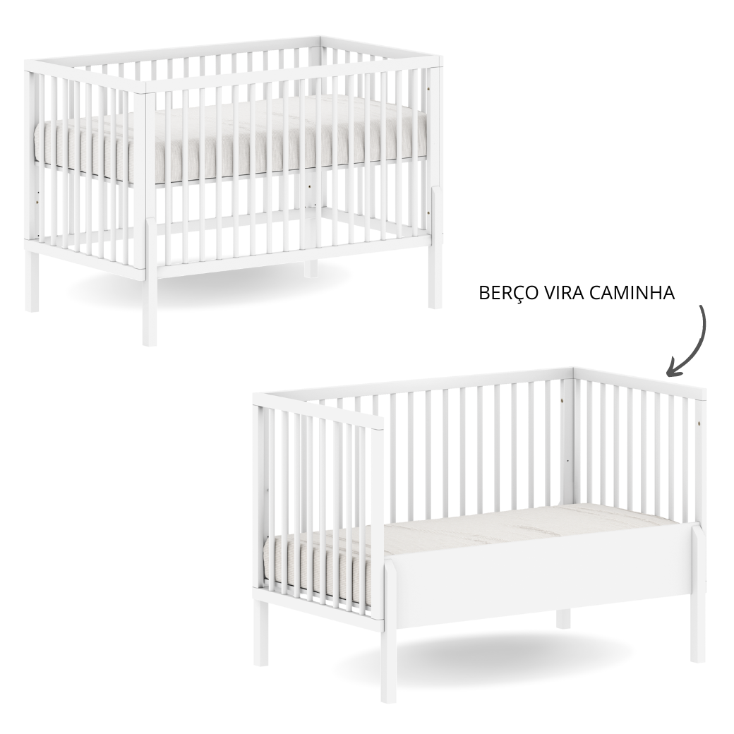 Berço Evolutivo Branco de Madeira Linha Bold