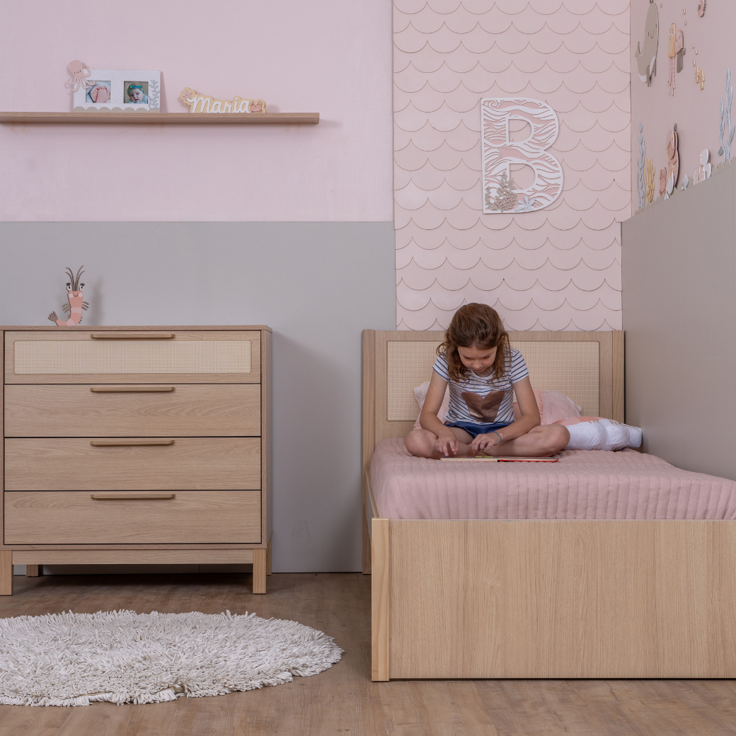 Cama Infantil Solteiro com Detalhe em Palha Linha Indy