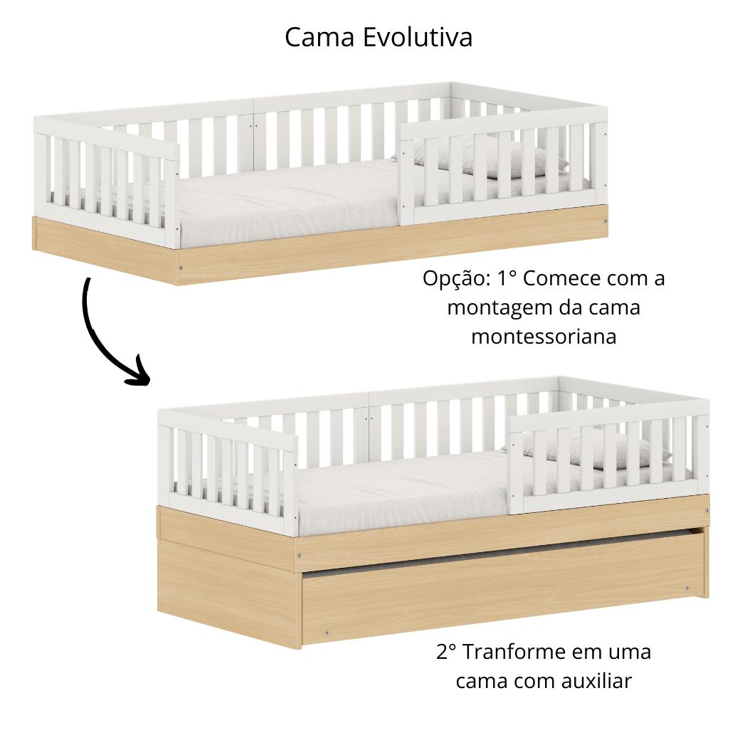 Cama com Auxiliar e Proteção Lateral modelo Cama Evolutiva Linha Arcos