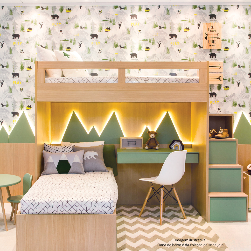 Beliche com Cama Auxiliar em Mdf Linha Kids