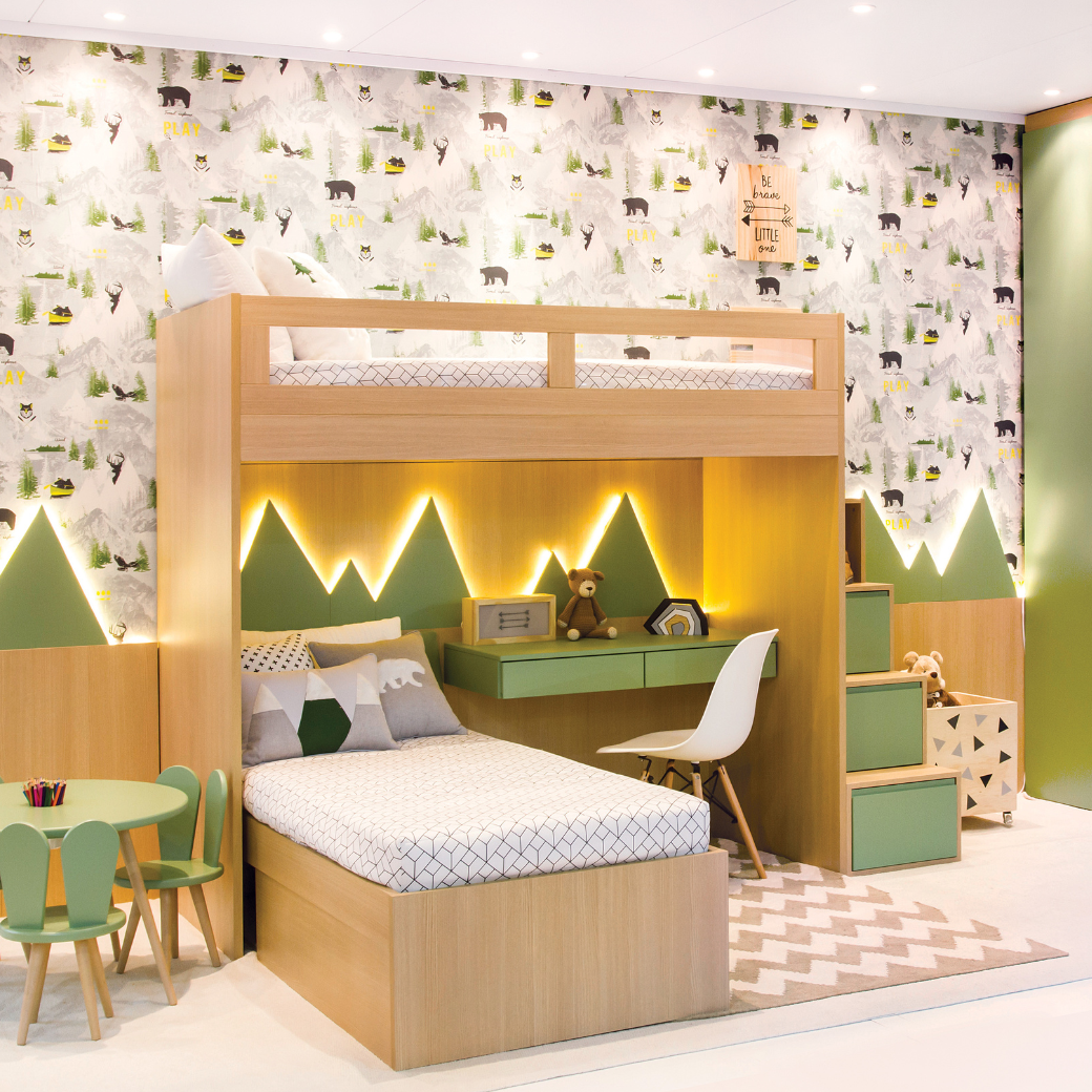 Beliche com Cama Auxiliar em Mdf Linha Kids