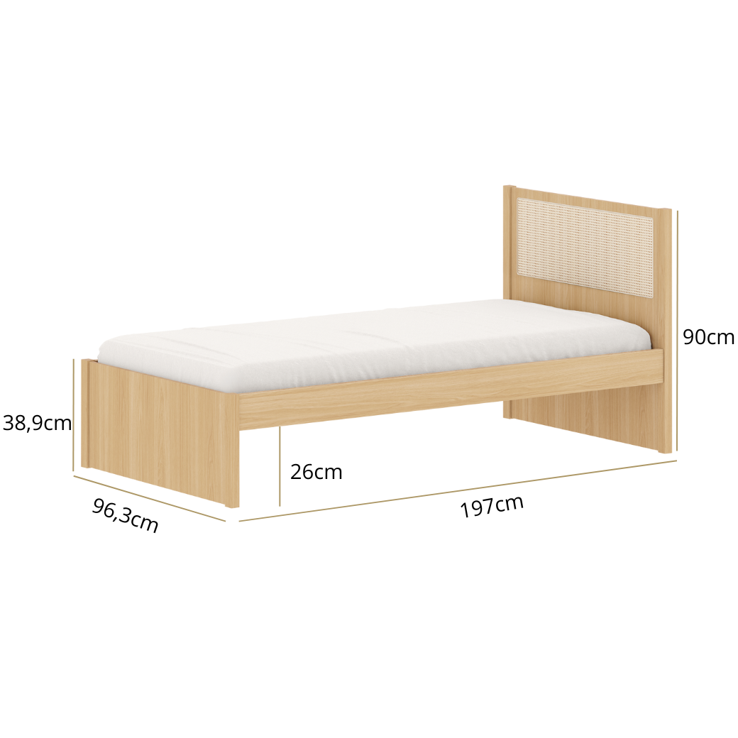 Cama Infantil Solteiro com Detalhe em Palha Linha Indy