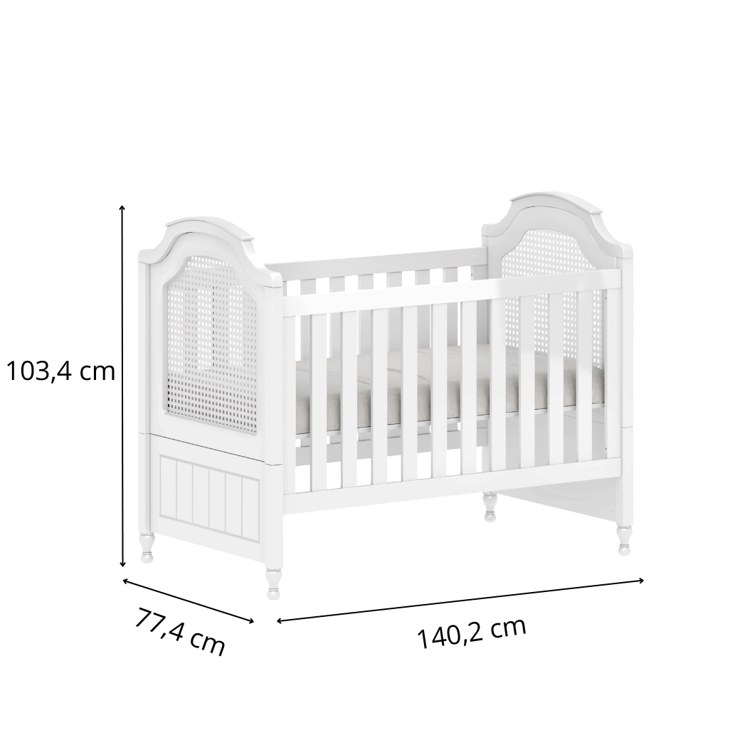 Berço para Bebê com Palinha Branco Fosco Linha Classic